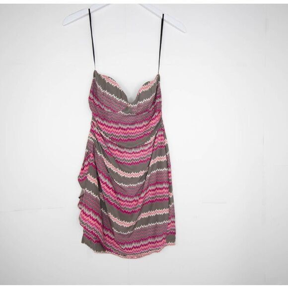 NEW Parker Sweetheart 100% Silk Mini Strapless Dress, Pink print, M - Picture 3 of 14